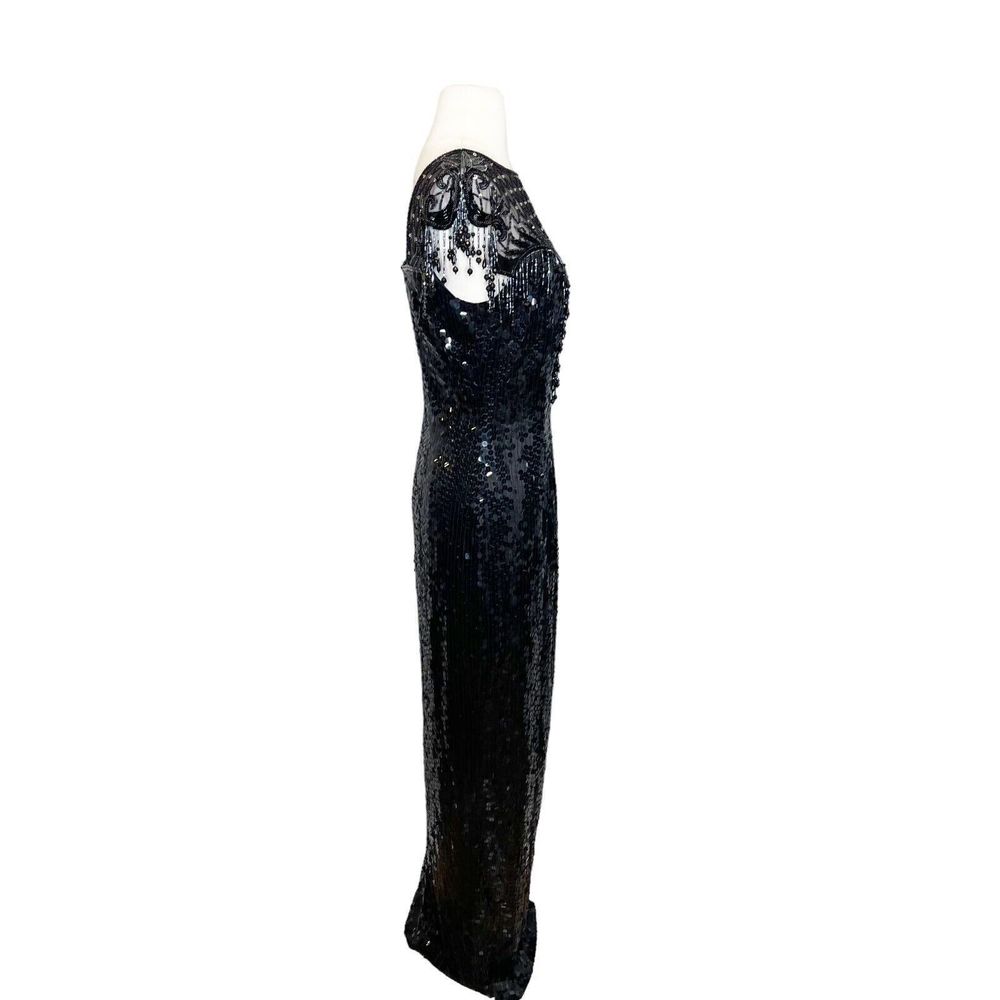 Vintage 90s Size 10 Niteline Sequin Formal Dress Flashy Gown Beaded Fringe - Picture 3 of 8